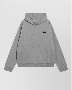 Miu Miu Hooded Lounge Sweatshirt Long Sleeves Pockets - Gray