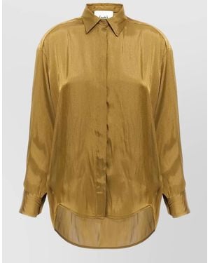Nude Satin Shirt Collared Neck Long Sleeves - Multicolour