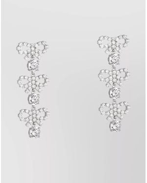 Self-Portrait Bow Brass Crystal Dangling Earrings - White