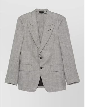 Tom Ford Herringbone Wool Silk Blend Tailored Blazer - Grey