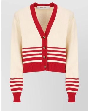 Golden Goose Cotton V Neck Striped Cardigan - Red