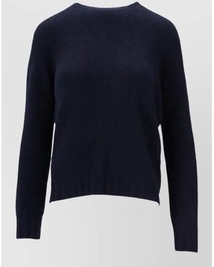 LA ROSE Crew Neck Knitwear Long Sleeves Ribbed Hem - Blue