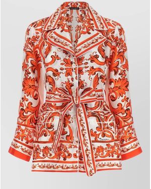 Dolce & Gabbana Silk Printed Belted Shirt - Red