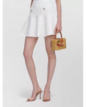Self-Portrait Knit Mini Skirt High Waist Jewel Buttons - White