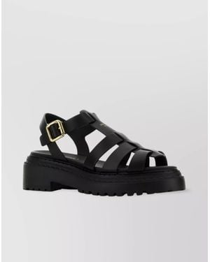 Prada Leather Sandals With Open Toe And Chunky Sole - Black