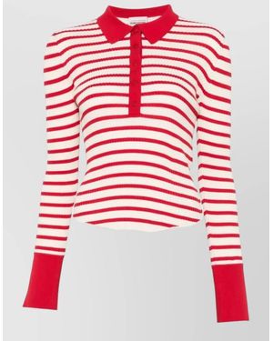 Semicouture Aida Striped Cotton Long Sleeve Polo - Red