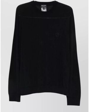 Giorgio Armani Virgin Wool Logo Embroidered Crewneck Jumper - Black