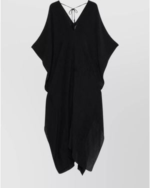‎Taller Marmo Silk V-Neck Half-Sleeve Kaftan Dress - Black