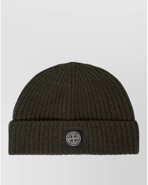 Stone Island Beanie Rws Ribbed Knit Folded Brim - Green