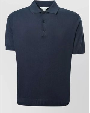 Malo Short Sleeve Polo Shirt Ribbed Collar Hem - Blue