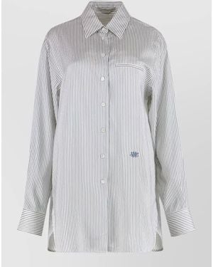 Stella McCartney Silk Shirt Long Sleeves Pocket Stripe Pattern - Grey