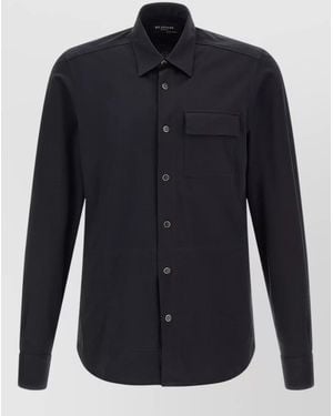 Kiton Buba Shirt Straight Cut Chest Pocket Long Sleeves - Blue
