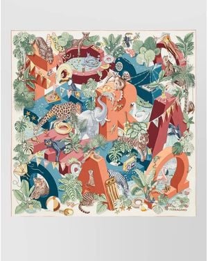Ferragamo Jungle Animals Amusement Silk Scarf - Grey