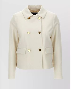 Kiton Virgin Wool Cropped Double-Breasted Blazer - Natural