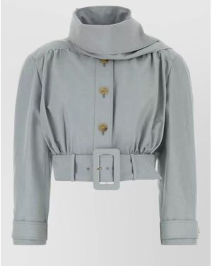 Chloé Linen Blend Jacket Belted Waist Epaulettes - Grey