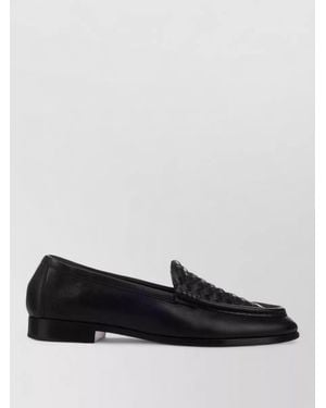 Bottega Veneta Loafers Round Toe Woven Detail Design - Black