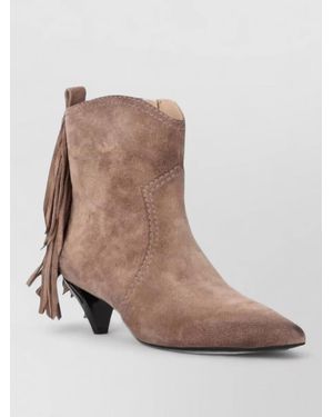 Pinko Suede Lace Boots Pointed Toe Kitten Heel - Brown