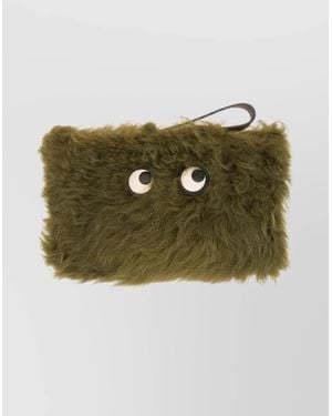 Anya Hindmarch Furry Texture Clutch Bag With Eye Motif - Green