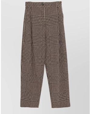 Emporio Armani Prince Of Wales Check High-Rise Straight-Leg Pants - Gray