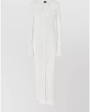 Pinko V Neck Long Sleeve Ribbed Dress Slit - White