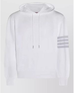 Thom Browne Long Sleeve Hooded Pullover Stripe Detail - White