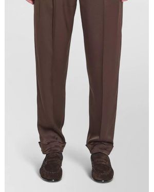 Saint Laurent Silk Mid-Rise Wide-Leg Cuffed Tailored Trousers - Brown