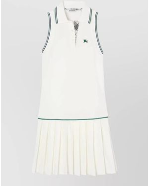 Burberry Polo Dress Sleeveless Pleated Skirt Contrast Trim - White