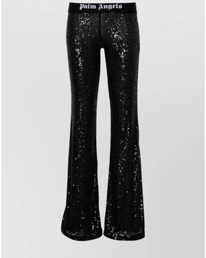 Palm Angels Sequined Logo Tape Flared Trousers - Black