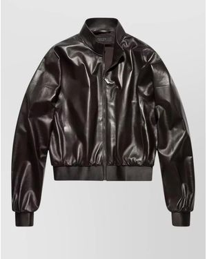 Gucci High Collar Jacket Ribbed Cuffs Hem - Black