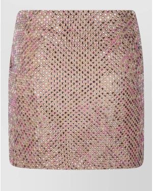 Self-Portrait Rhinestone Fishnet Wrap Mini Skirt - Pink
