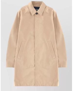 Herno Long Collared Jacket Featuring Side Pockets - Natural