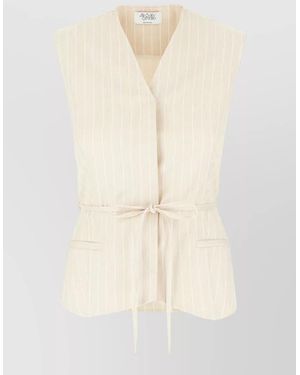 LE SULLY STUDIO Jacket And Vest V Neck Striped Belted - Natural
