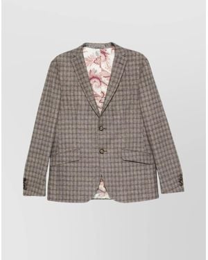 Etro Lapels Checked Pattern Pockets - Gray