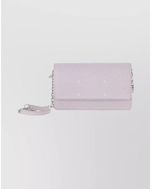 Maison Margiela Leather Grained Wallet On Chain - Pink