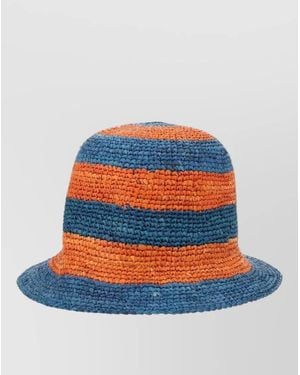 Paul Smith Wide Brim Striped Woven Texture Hat - Blue