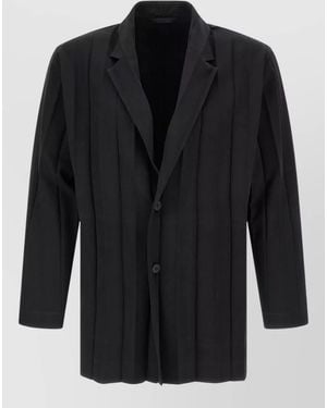 Homme Plissé Issey Miyake Tailored Blazer Long Sleeves Notched Lapel Pleated - Black