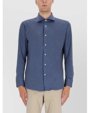 BOSS Long Sleeve Shirt Featuring Spread Collar Design - Blue