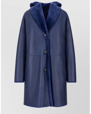 LA ROSE Longline Shearling Jacket Oversized Collar - Blue