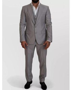 Dolce & Gabbana Silk Wool Three Piece Slim Fit Single Breasted Suit - Grey