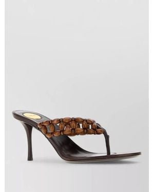Saint Laurent Wood Zina Thong Mules Beaded Strap - Multicolor