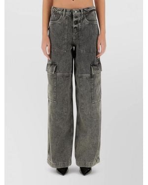 Michael Kors Wide Leg Cargo Jeans Side Pockets Belt - Gray