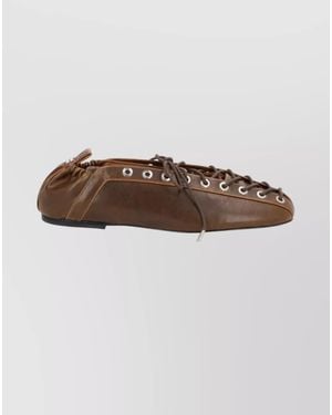 Ganni Lace-Up Ballerina Shoes - Brown