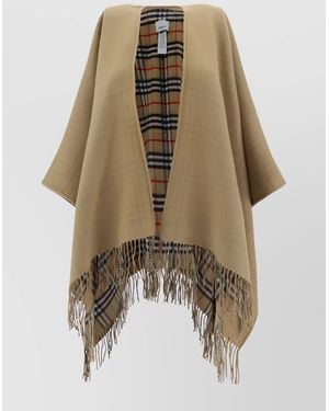 Burberry Wool Reversible Check Cape - Natural