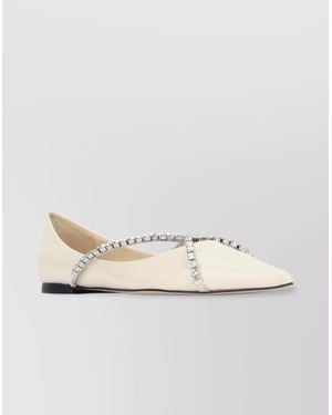 Jimmy Choo Embellished Strap Patent Finish Pointed Toe - Natural