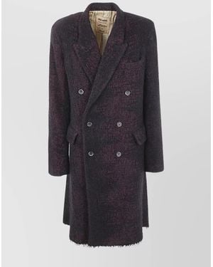Uma Wang Belted Back Textured Double-Breasted Lapel Coat - Blue
