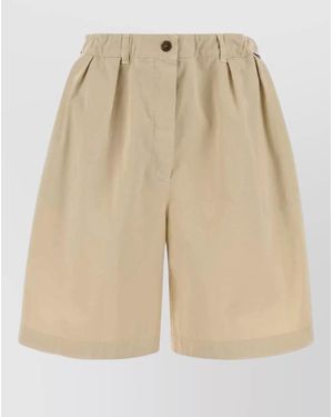Prada Gabardine Bermuda Shorts Pleated Front Pockets - Natural