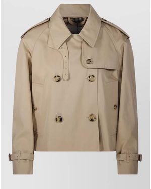 Burberry Short Trench Coat Belted Cuffs Storm Flap - Natural