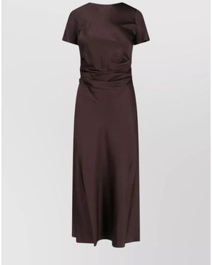 STAUD Silk V-Neck Ruffle Midi Dress - Brown