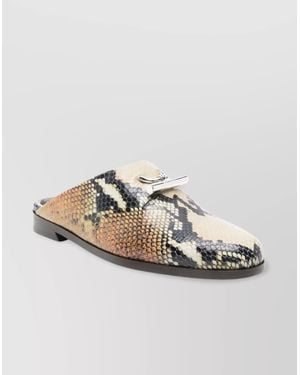 McQueen Snake Print Flat Sole Mules With-Tone Hardware - Metallic