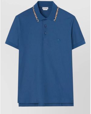 Burberry Logo Cotton Polo Shirt Contrasting Collar - Blue